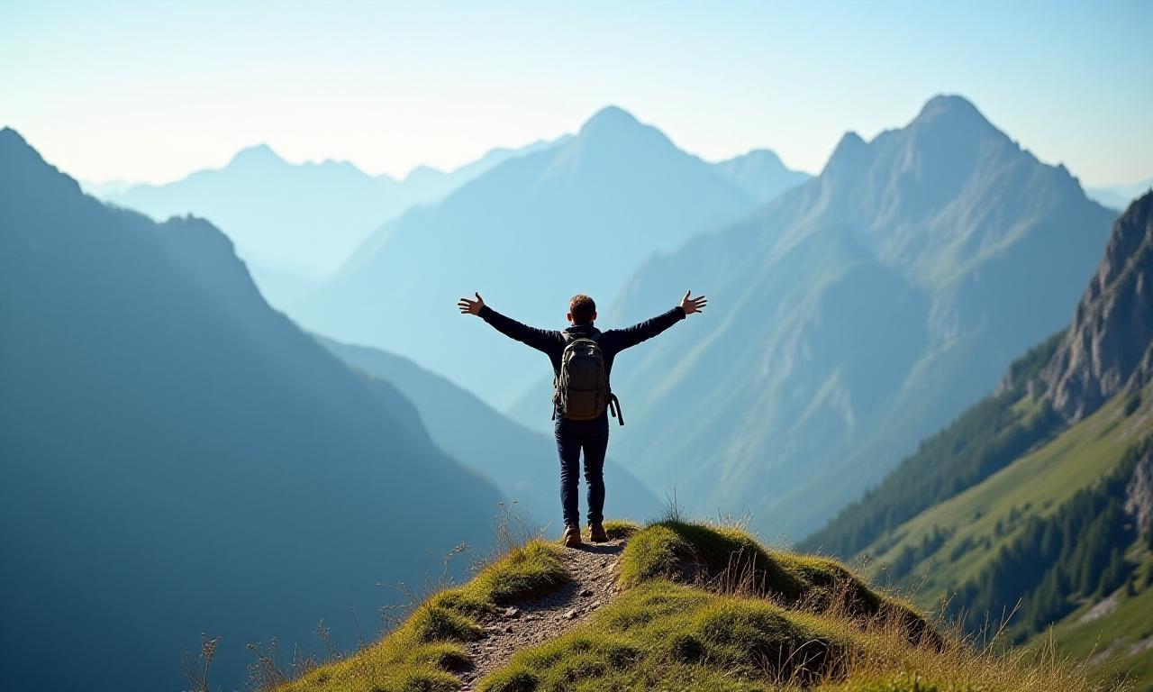 Wanderer genießt die Aussicht vom Gipfel